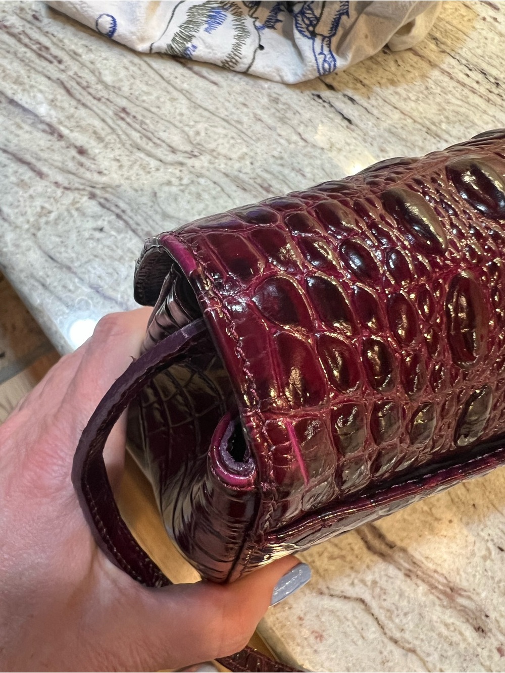Brahmin Croc-Embossed Shoulder Bag Burgundy - Picture 13 of 16